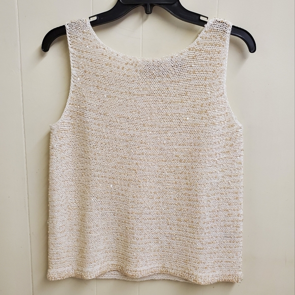 Sigrid Olsen Linen Hand Knit Sleeveless Blouse Sequin Embellished Size Medium - Picture 2 of 11